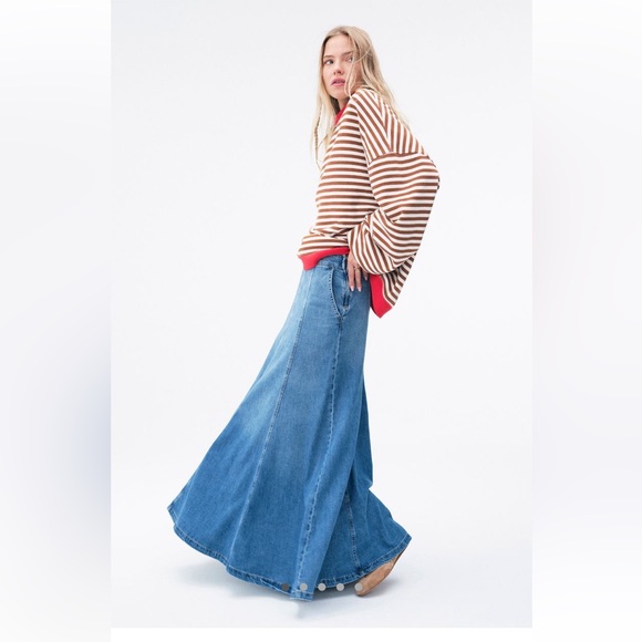 Free People Catch The Sun Denim Maxi Skirt - Picture 9 of 14
